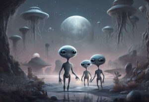 Aliens in einer ausserirdischen Landschaft